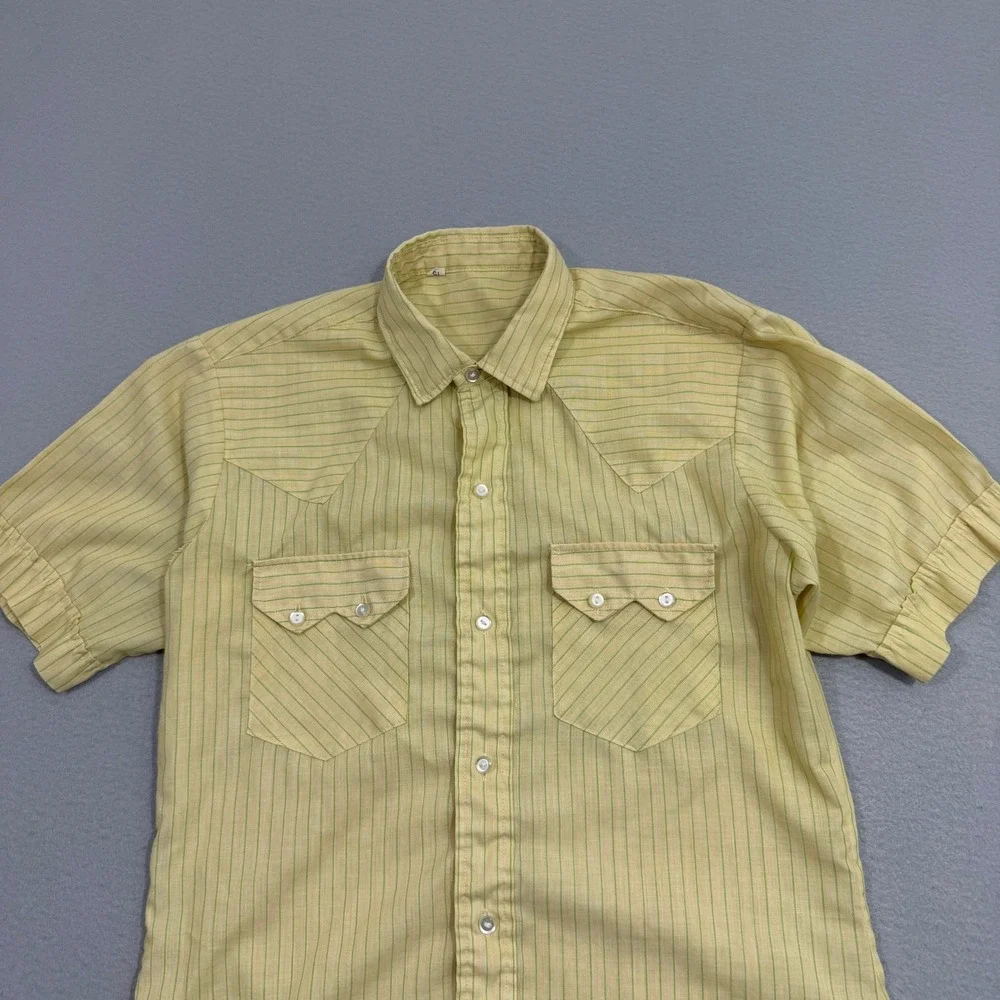Vintage Short Sleeve Button Shirt Medium Striped Thin Rockabilly 70s 80s Preppy - Picture 3 of 10